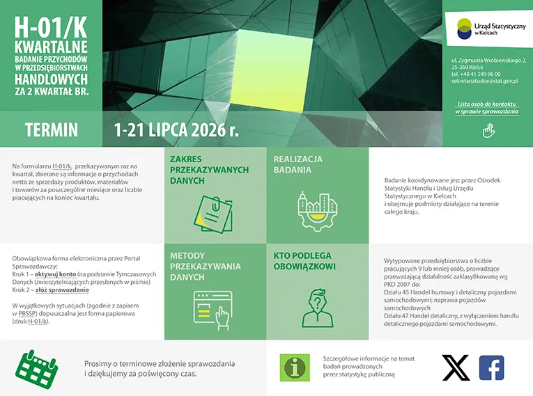 H-01/k Kwartalne badanie przychodów w przedsiębiorstwach handlowych za 2 kwartał 2026 r. 
